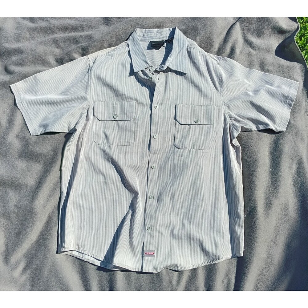 Dickies Gray White Ripstop Work Shirt Short Sleeve 3XL Button Up Dickies Shirt